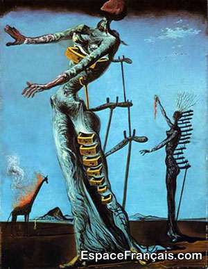 Un tableau de peinture pourrait être le résultat d'une imagination créatrice à l'instar de La Girafe en feu (1936) du peintre Salvador Dalí. Un tableau de peinture pourrait être le résultat d'une imagination créatrice à l'instar de La Girafe en feu (1936) du peintre Salvador Dalí.