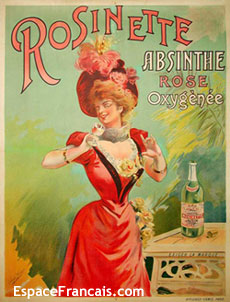 Une affiche lithographique de Jules Cheret pour la Rosinette, une Absinthe Rose Oxygénée. Une affiche lithographique de Jules Cheret pour la Rosinette, une Absinthe Rose Oxygénée.