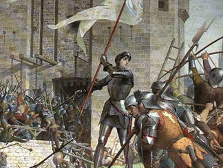 Jeanne d'Arc lors du siège d'Orléans. Partie d'une peinture murale de Jules-Eugène Lenepveu au Panthéon, 1886-1890.