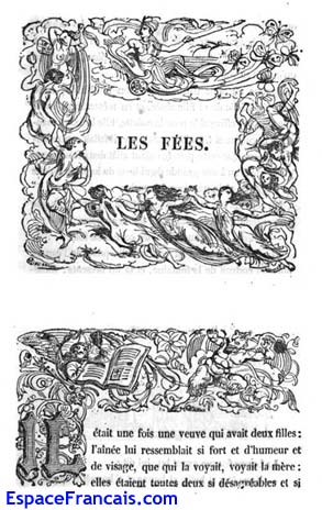 Première page illustrée du conte Les Fées tiré des Contes de Fées (1837) de Charles Perrault. Première page illustrée du conte Les Fées tiré des Contes de Fées (1837) de Charles Perrault.