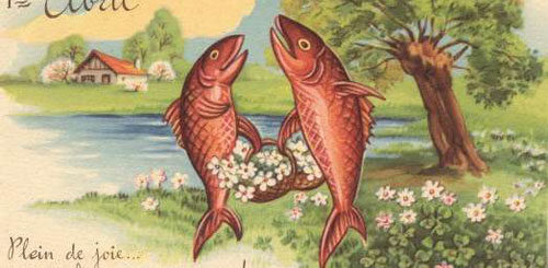 Une autre carte postale envoyée le 1er avril.  « Plein de joie... je vous fait ce petit envoie !.. » Remarquez les deux fautes de français : je fait / envoie. Est-ce fait exprès ? Correction : « Plein de joie... je vous fais ce petit envoi ! »