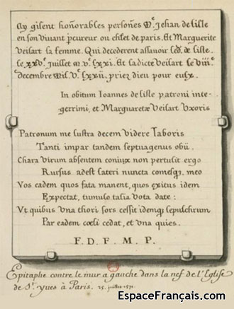 Plaque murale sur laquelle sont deux inscriptions, l'une en français, l'autre en latin.