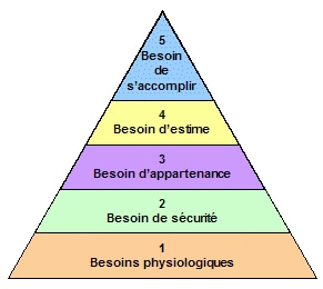 La pyramide des besoins (plus connue par la pyramide de Maslow) est une représentation pyramidale de la hiérarchie des besoins, une théorie de la motivation élaborée à partir des observations réalisées dans les années 1940 par le psychologue Abraham Maslow. La pyramide des besoins (plus connue par la pyramide de Maslow) est une représentation pyramidale de la hiérarchie des besoins, une théorie de la motivation élaborée à partir des observations réalisées dans les années 1940 par le psychologue Abraham Maslow.