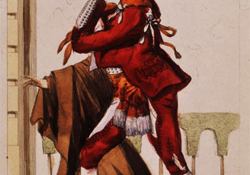 Auguste-Pierre-Louis Chevalier-Perrin dit Thénard aîné dans le rôle de Figaro dans Le Mariage de Figaro de Beaumarchais. Dessiné par Joly en 1807.