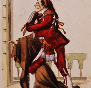 Auguste-Pierre-Louis Chevalier-Perrin dit Thénard aîné dans le rôle de Figaro dans Le Mariage de Figaro de Beaumarchais. Dessiné par Joly en 1807.