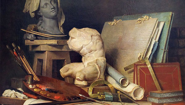 Les Attributs de la peinture, de la sculpture et de l’architecture par Anne Vallayer-Coster, musée du Louvre.