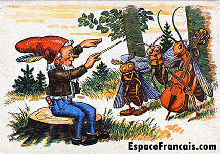 Carte postale représentant un lutin dirigeant des insectes musiciens Carte postale représentant un lutin dirigeant des insectes musiciens