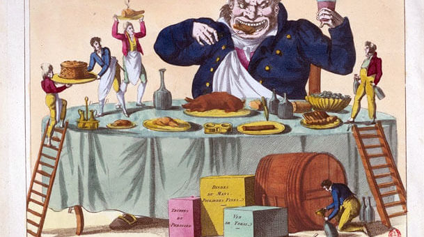 Gargantua, modèles des gastronomes modernes, estampe du XIXe siècle