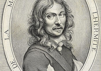 Tristan L'Hermite en 1648, portrait gravé par Pierre Daret pour l'édition originale des Vers héroïques.