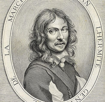 Tristan L'Hermite en 1648, portrait gravé par Pierre Daret pour l'édition originale des Vers héroïques.