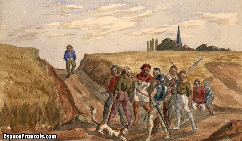 Illustration de Maurice Sand pour une édition de François Rabelais. Livre II, chap. IX. "Comment Pantagruel trouva Panurge, lequel il ayma toute sa vie"