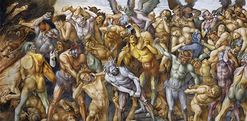 Damnés en enfer, du cycle de fresques du Jugement dernier (détail) de Luca Signorelli, Chapelle de San Brizio, cathédrale d'Orvieto (Ombrie, Italie), 1499-1504. Scala/Art Resource, NY.