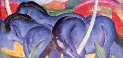 Les Grands chevaux bleus (1911) de Franz Marc est représentatif du genre expressionniste en peinture.