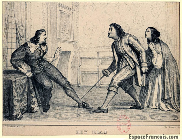 Estampe de Jean-Baptiste Julien Caboche pour Ruy Blas de Victor Hugo, Paris : Théâtre de la Renaissance, 08-11-1838. Estampe de Jean-Baptiste Julien Caboche pour Ruy Blas de Victor Hugo, Paris : Théâtre de la Renaissance, 08-11-1838.